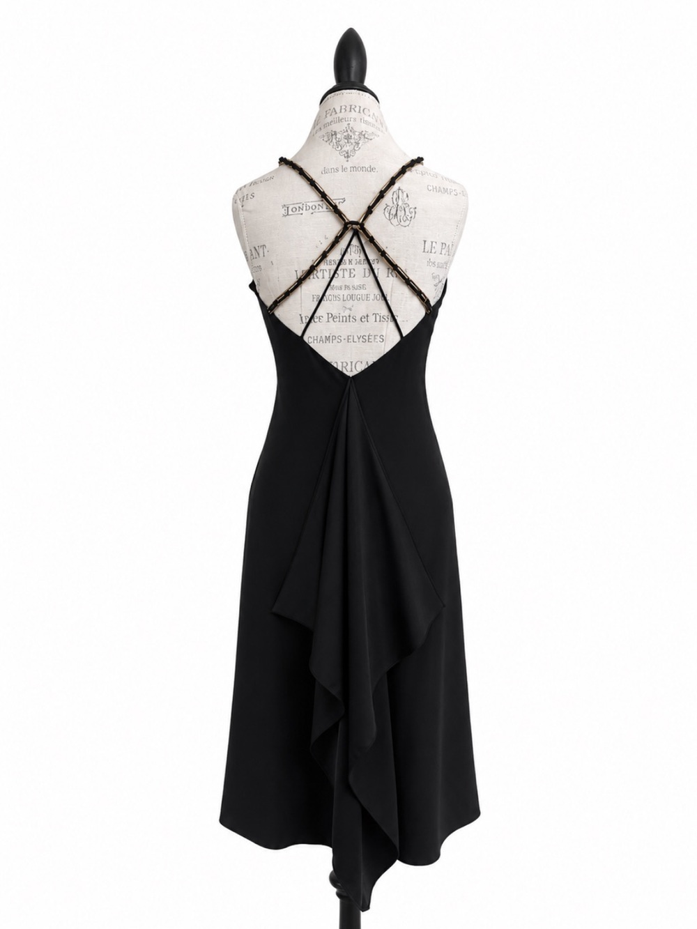 Halston Heritage Chain Strap Flowy Back Asymmetrical Midi Dress Black Size 2 EUC